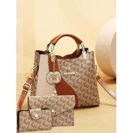 Women's Fashionable All Over Letters Print Handbag & Wallet, Mother's Day Gifts, Casual Versatile Shoulder Bag & Wallet, Trendy High-quality Daily Commuting Bag Set Unique Everyday Designer Bags:_set3_one-size