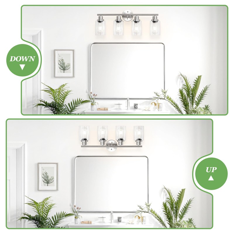 Guliaofo 4-Light Nickel Bathroom Light Fixtures, E26 Modern Vanity Lights