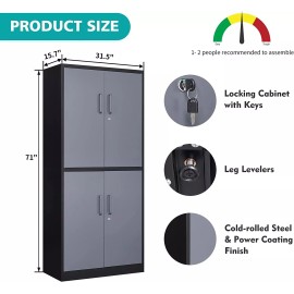 Mlezan 71'' Tall Storage Cabinet Home Office,Metal Garage Cabinet w/Adjustable Shelves