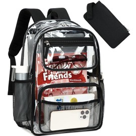 Bluboon Clear Backpack Heavy Duty Kids Boys Clear Bookbag See Through Backpacks with Pencil Case for College Work