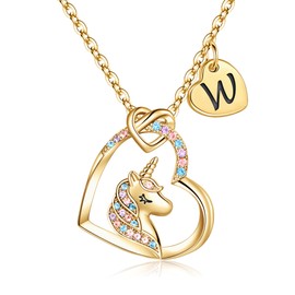 Hidepoo Unicorn Necklace Gifts - 14K Gold Plated Cubic Zirconia Heart Pendant Unicorn Necklace Jewelry W Initial Heart Unicorn Jewelry Necklace Birthday Gifts Unicorn Gifts