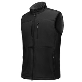 33,000 ft Men's Outdoor Waterproof Softshell Sleeveless Jacket, Body Warmer Fleece Waistcoat, Full Zip Softshell Waistcoat, black