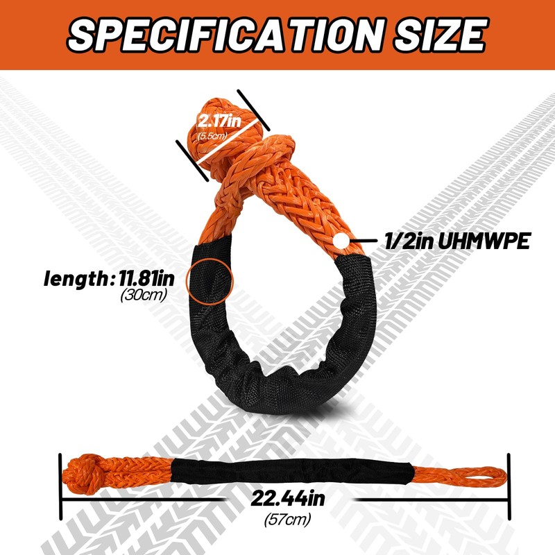 Soft Shackle 1/2,3/8" X 22 Inch (50000/47000LBS) Breaking Strength,Synthetic Soft