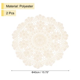 sourcing map 2Pcs Handmade Crochet Placemats, 16inch Round Retro Table Mat Doilies Vase Mat Coaster Sunflower for Dining Table Home Decoration, Beige