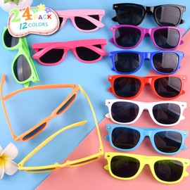 MIAHART 24 Pieces Kids Sunglasses Bulk for Boys and Girls Glasses Party Favors for Summer Beach Pool Party Carnival Prizes Birthday Party Supplies, 12 Neon Colors