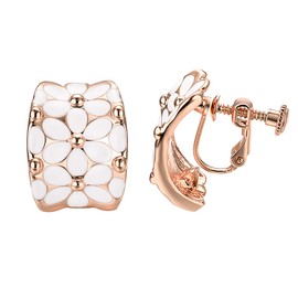 Vissen Flower Earrings for women Non Pierced Gold Plated Clip On Earrings Vintage White Jewellery Gifts for Women