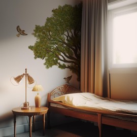 funlife Original Hand Drawn Huge Harf Olive Tree Wall Decals, Tree Wall Art Stickers Wall Decor for Living Room Boys and Natural Gender Room Playroom, Huge Harf Olive Tree Birds Set 38.98"x82.68"