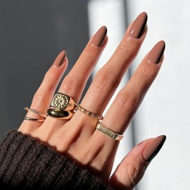 YOSOMK Coffee Brown Press on Nails Almond Medium Fake Nail Solid Color Full Cover Artificial False nails Glossy Manicure Glue on Acrylic Nails for Women