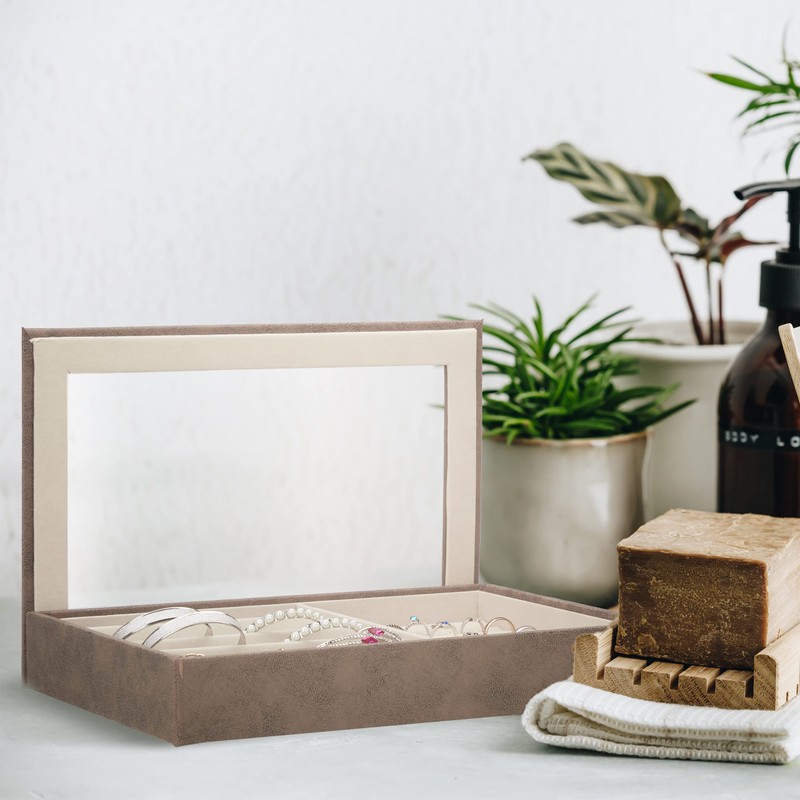 Relaxdays Leather Look Velvet Jewellery Box with Window H 5