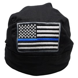 Trade Winds USA Thin Blue Line Police Memorial Black Embroidered Doo Rag Skull Cap