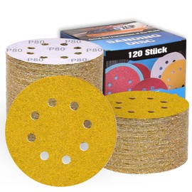 120Pcs 125mm Sanding Discs 8-Holes Hook and Loop Sanding Pads for Random Orbital Sander Sandpaper Sheet(40/60/80/120/180/240/320/400 x15 Mixed Grits)-ALPXUXP