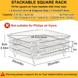 YQL Airfryer Accessories for Cosori 5.5 XXL/6.4L, 20 cm 304 Stainless Steel Square Airfryer Accessories Hot Air Fryer Accessories for Air Fryer
