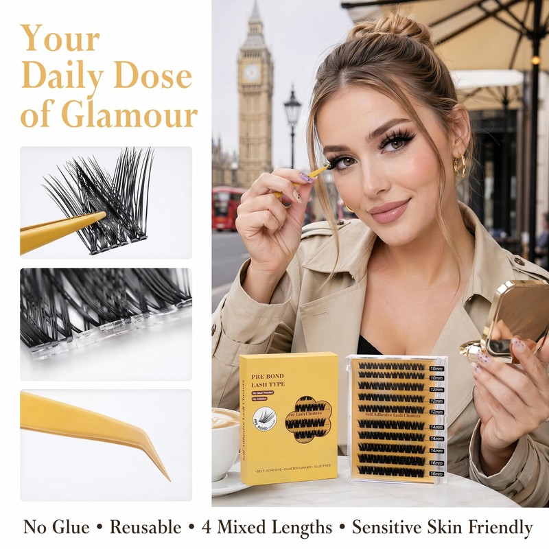 Pre Glued Cluster Lashes, Eyelash Clusters D Curl 10-16mm, 100PCS