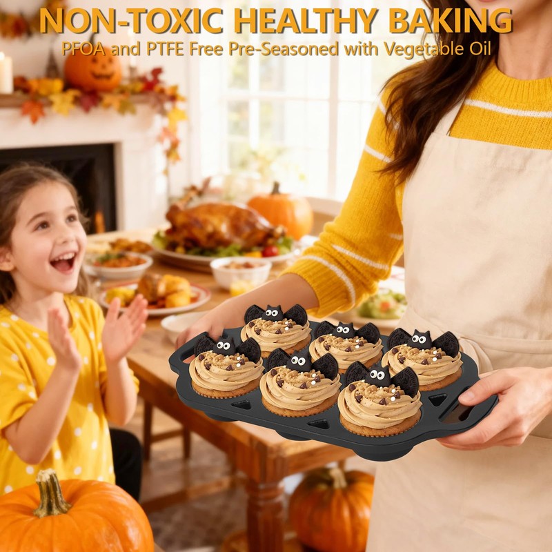 COSORM 6 Cup Cast Iron Muffin Pan - Pre-Seasoned Nonstick