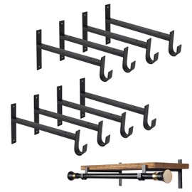 OVOV Closet Rod Bracket Heavy Duty 12 Inch Closet Shelf Brackets with Rod Holder Black Wall Mounted Closet Rod Support Brackets with Hook (8 Pack)