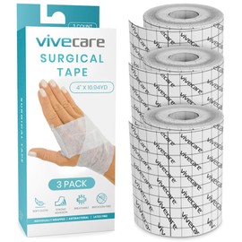 ViveCare Soft Cloth Surgical Tape 4" x 10 Yards (3 Rolls) - Hypoallergenic Medical Paper Tape for Wound Care - First Aid Kit Supplies for Wound Dressing - Latex-Free Breathable Tape Gauze