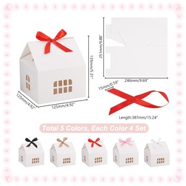PH PandaHall 5 Colors 20 Sets House Shaped Gift Boxes Cookie Boxes with Small Windows White Cardboard Treat Boxes Wedding Favors with Ribbon for Christmas Birthday Party Gift Giving 12.5x12.5x13.5cm