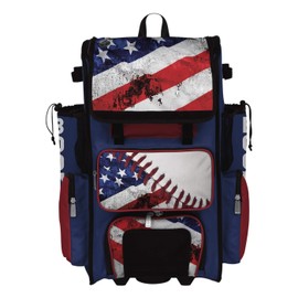 Boombah Superpack Hybrid Rolling Bat Bag - USA Baseball Royal/Red/White - Wheeled & Backpack Version