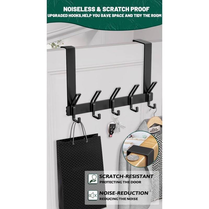 MIVITOOM Over Door Hooks, Over Door Towel Rack with 5
