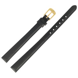 MARBURGER Watch Strap 10 mm Leather XL Smooth with Stitching Tool Assembly Set 66010, black/gold, Strap.