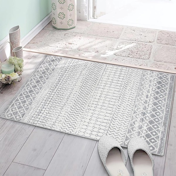 HAOCOO Entrance Mat, Indoor/Outdoor, 19.7 x 31.5 inches (50 x 80 cm), Bath Mat, Washable, Anti-slip, Water Absorption, Soundproofing Mat, Fluffy, Antique Rug, Suitable for All Seasons, Antibacterial, Odor-Resistant, Lightweight, Small, Rug, Geometric Pat