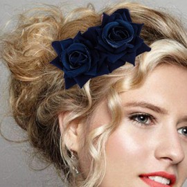 CROWN GUIDE - Peines para el pelo de novia con diseño de flores de rosas para mujer, accesorios para el pelo para novias, bailarinas flamencas, peinados, color azul marino