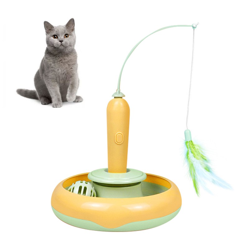 Cat Feather Toy Automatic 360 Degrees Rotating Bell Ball Stable