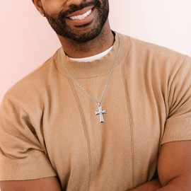 Cross Necklace for Men, Gold Silver Black Stainless Steel Mens Cross Necklaces Figaro Chain Cross Pendant Necklace for Men Cross Chain Necklace for Men 16-24 Inch, 22in/24in, Stainless Steel, No