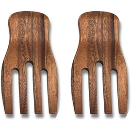 Acacia Wood Salad Servers, 7-inch Serving Hands, Set of 2, Brown (7-inch Wood)