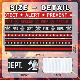 YKW 6 Pack Fire Department Ribbon, Thin Red Black Line Decorative Ribbon Set - 3/8 Inch x 3 Yards Each, Firefighter Support Grosgrain for Fire Rescue Memorial Gift Wrapping Patriotic Star Crafts