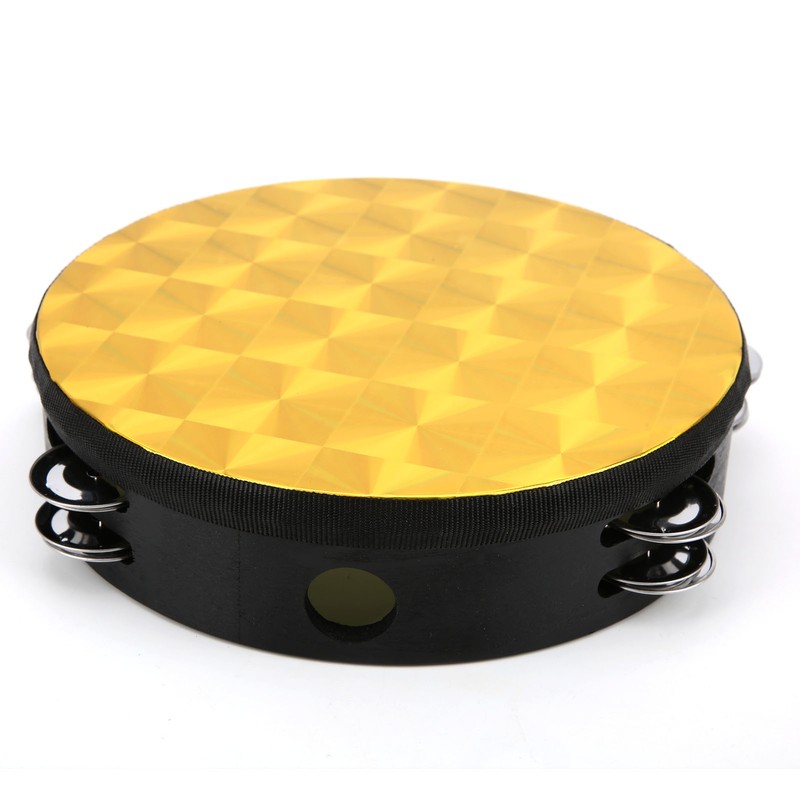 Hand Tambourine Double Row Percussion Polyester Drum Skin Solid Wood