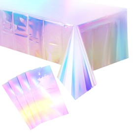 saerryor 4 Pack Iridescent Party Table Cloths,54'' X 108'' Plastic Tablecloth Rainbow Waterproof Rectangle Tablecover for Wedding Birthday Party Decorations