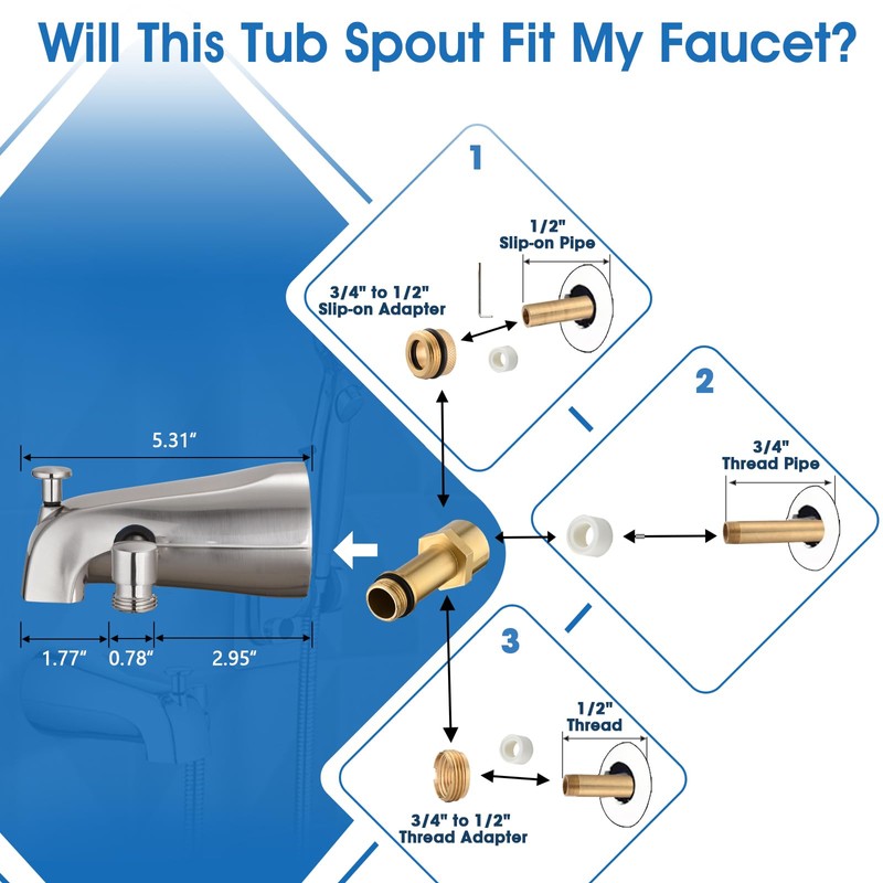 PROOX All Metal Tub Spout with Diverter Brushed Nickel, Diverter