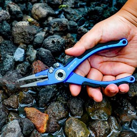 Fishing Pliers for Saltwater & Freshwater, with line Cutter, 7.5inches,Hook Remover Pliers, Fishing Split Ring Pliers, SUS420 Jaws with Titanium Coating, Tungsten Carbide Cutter, Blue