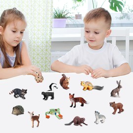Pack of 16 Animal Figures, Forest Toy Figures, Forest Animal Figures, Safari, Realistic Animals Toy Figures, Forest Animals Figures Set, Mini Figures, Forest Animals Figures, Miniature