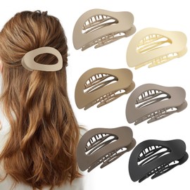 6 PCS Flat Claw Clips for Women, Flat Hair Clips for Thick Thin Hair, Flat Hair Claws, Hair Claw Clips with Secure Hold Double Inner Teeth, Lay Down Claw Clips, Medium Classic Hair Barrettes