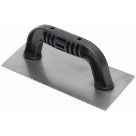 QLT by Marshalltown 208 9" x 4" Notched Trowel with Plastic Handle - 1/16" Square and 1/16" x 1/32" 'U' w/ 10 degree Cutback (16252)