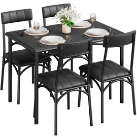 CABIHOME Dining Table Set for 4 with Cushion Chairs, 5 Piece Kitchen Table and Upholstered Chairs for Kitchen Apartment Dining Room Small Space, Black