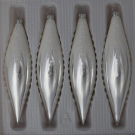 Lauschaer Glas Christmas Tree Decorations Olive Silver with Snow Roof Decoration Pack of 4 Christmas Tree Decorations Mouth-Blown Hand Decorated