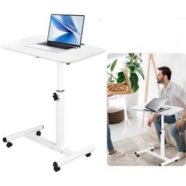 ZephyPaws 23.6 Inch Mobile Standing Desk, Height Adjustable Rolling Laptop Table, Tiltable Overbed Bedside Table, Portable Computer Cart with Wheels, Foldable for Home Office (White)