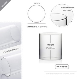 WGVI Hurricane Candle Holder Sleeve, Wide 5.5", Height 6", Clear Glass Cylinder Candleholder, Chimney Tube, Open Ended Candle Shade, 1 Piece