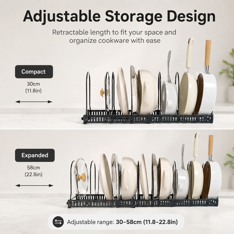 Adjustable Pot Rack Organizer for Kitchen – Multi-Layer Cookware Storage