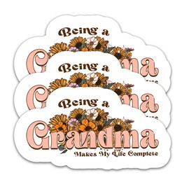 (3Pcs) Grandma Sticker, Grandma Decals, Being a Grandma Makes My Life Complete Sticker – Waterproof Vinyl Decal for Book Laptops Phones Tumblers Water Bottles, Size 3 x 1.5 Inch