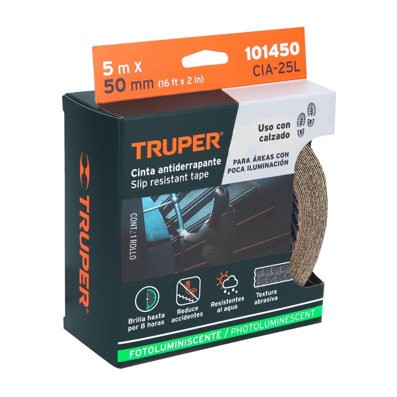 Truper CIA-25L, Rollo de 5 m cinta antiderrapante fotoluminiscente 50