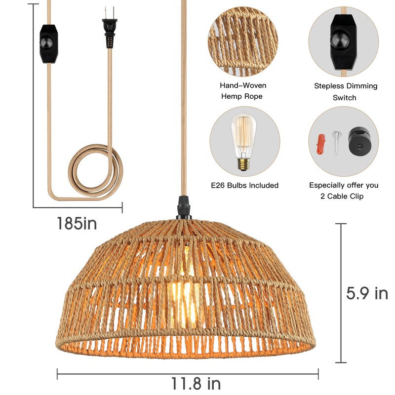 Plug in Pendant Light, Farmhouse Hanging Chandelier Lights with 15ft