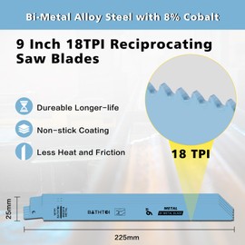 20 Pack 9 Inch 18 Tpi Reciprocating Saw Blades with 8% Cobalt for Longer Life and Faster Cutting Speed, Bi-Metal Sawzall Blades for Sheet Metal, Metal Pipes, PVC Plastic, Profiles Cutting