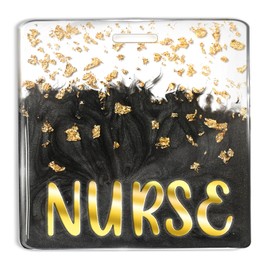 SEEVOR Nurse Badge Buddy Card Gold Foil Pearlescent Horizontal Badge Identification Tags (Black Nurse)
