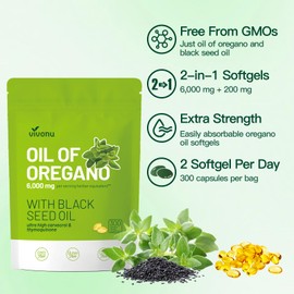 VivoNu Oil of Oregano Capsules, Balanced Oil of Oregano with Black Seed Oil, Organic OreganoOil Softgels,Carvacrol,Thymoquinone, Non-GMO