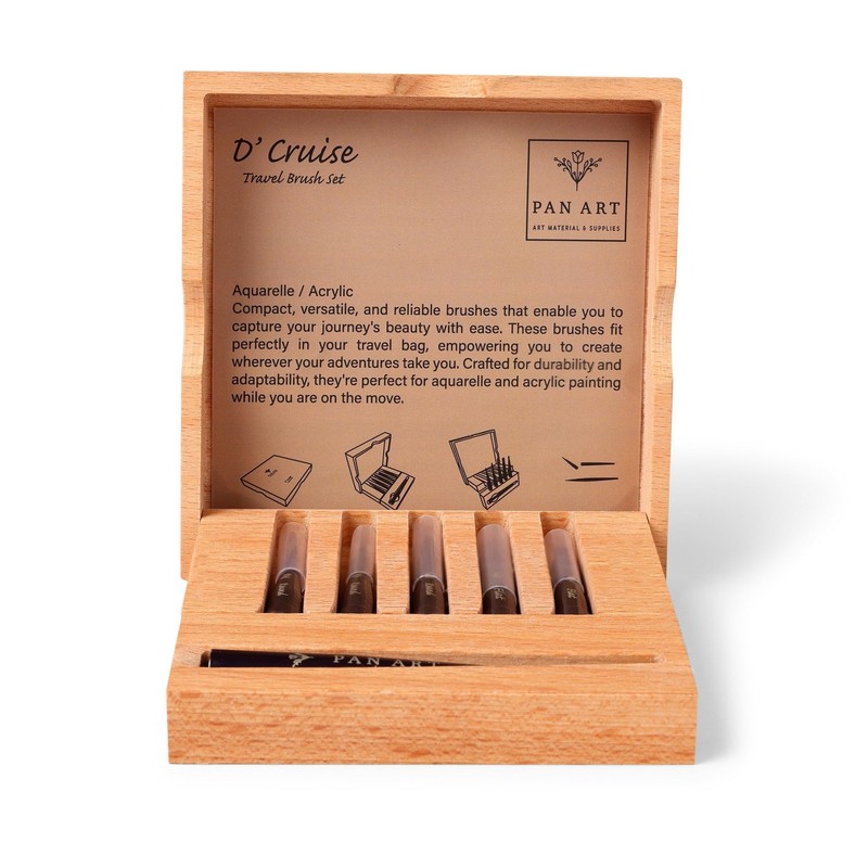 Pan Art Watercolour Brush Set No. 04-08 in Wooden Box