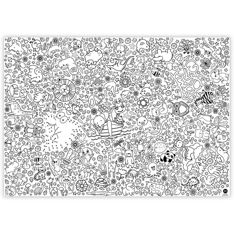 JEKA Paper Tablecloth for Colouring, Zoo Design, Paintable Table Cloth